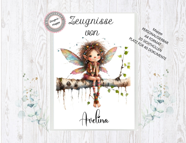 zauberhafte Zeugnismappe Sammelmappe Waldelfe Wald Elfe Name personalisiert  Einschulung Schulkind Zeugnisse Lüttentüddel®